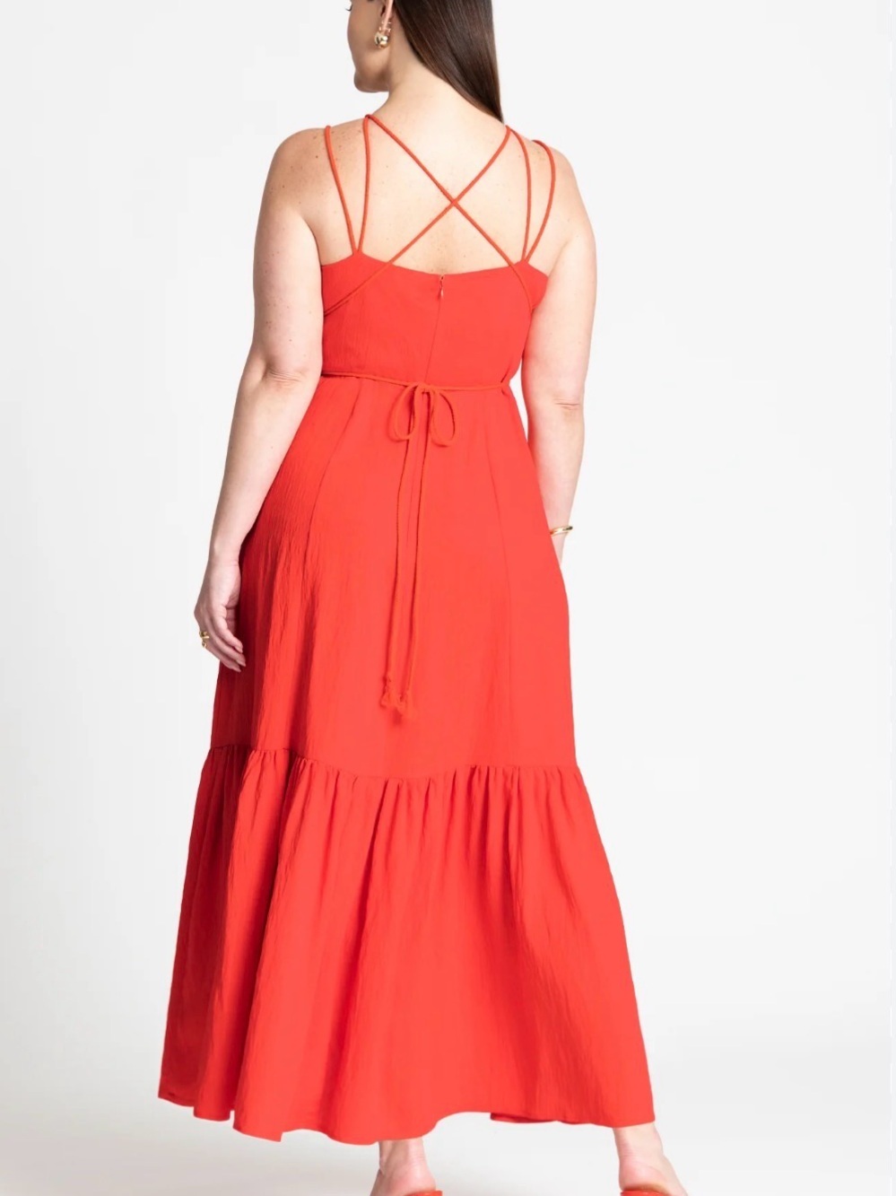 NWT Eloquii Nordstrom Red Strappy Tiered Maxi Dress Wedding Resortwear vacation - Picture 4 of 9